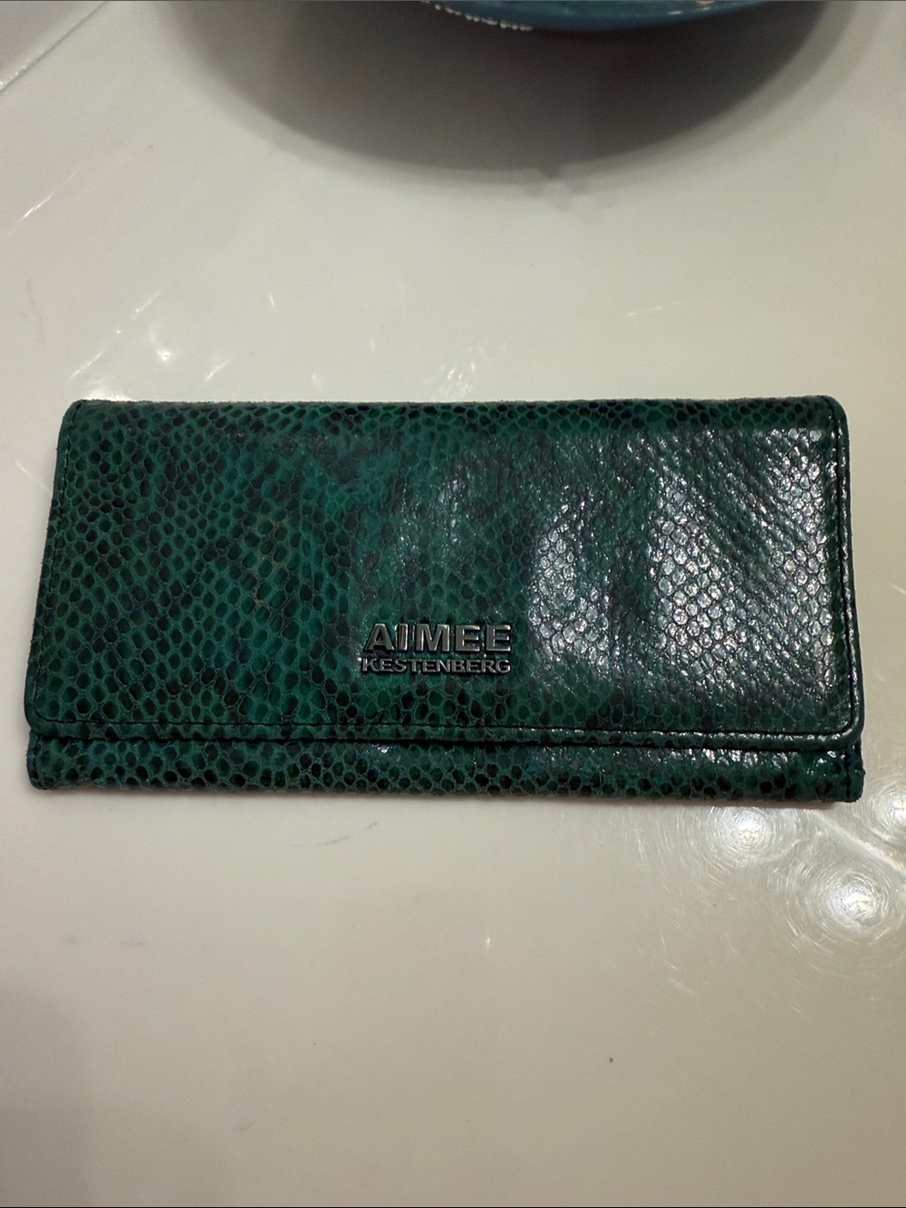 Aimee Kestenberg Emerald Green Snake-Embossed Leather Wallet